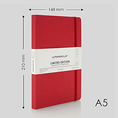 myPAPERCLIP Limited Edition A5 Ruled Notebook | 192 Pages, 100 GSM, Soft Cover, A5 (5.83 × 8.27 in) | Flat Lay | Bookmark & Elastic Closure | Ruby - color: Ruby, style: Ruled