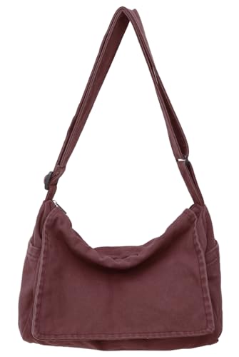 Messenger Bag for Women Men Satchel Bag Canvas Crossbody Shoulder Bag Casual Sling Bag - color: Red
