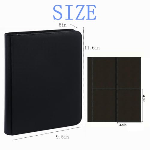 Toploader Binder,4-Pocket Double Sided Top Loaders Binder,Holds 128 Cards in 3"x4" Toploaders,PU Leather Card Binder Abulm for Toploader Trading,Sports,and Gaming Cards (Black) - color: Black