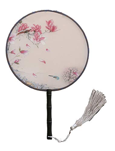 Seres Classic Round Fan,Wood Fan Rib&Semi-Transparent Silk Cloth,10+ Optional Patterns,Diameter 8.3in,团扇 (2.Pink Blooms) - color: 2.pink Blooms
