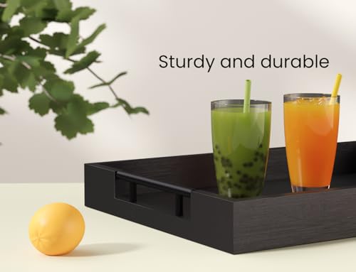 Fibogollo Bamboo Serving Trays with Metal Handles,Medium(Black) - style: Black-Medium