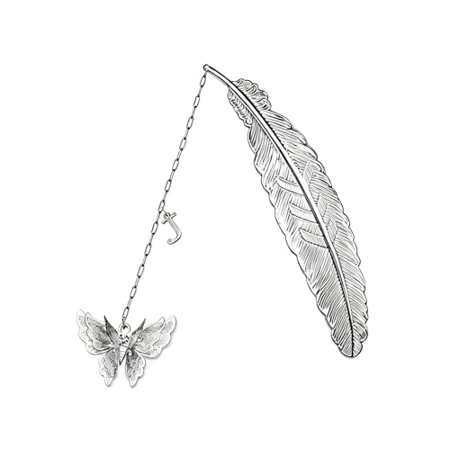 Initial Letter and Butterfly Charm Metal Feather Bookmark (Silver-J) - style: Silver-J