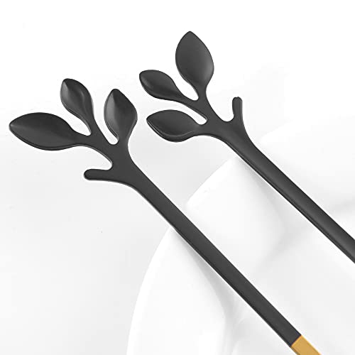 AnSaw 10-Piece Black & Gold Leaf Dessert Forks Set-4.7" Mini Cocktail Fork - color: Black & Gold