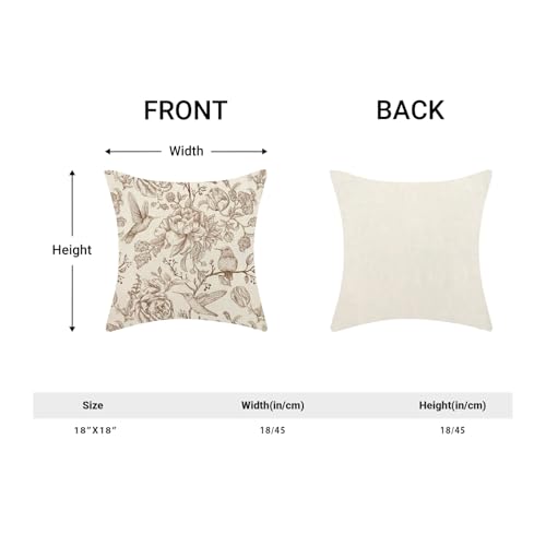 Chinoiserie Pillow Covers 18x18 Pack of 2 Brown Birds Floral Throw Pillow Covers Outdoor Decor Vintage Spring Summer Flower Pillowcase Farmhouse Decorative Square Cushion Case for Couch Sofa - color: Brown Flower Bird 3, size: 18" x 18" (Pack of 2)