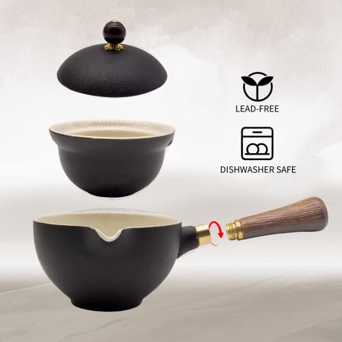 LURRIER Porcelain Chinese Gongfu Tea Set,Portable Teapot Set with 360 Rotation Tea maker and Infuser,Portable All in One Gift Bag for Travel,Home,Gifting,Outdoor and Office (Black) - color: Black