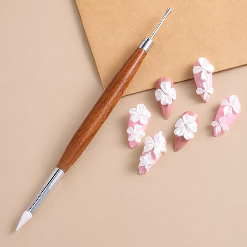 5Pcs Dual-Ended Nail Art Sculpting Tools Silicone Nail Tools for 3D Gel Carving Embossing Gel Mixing Chrome Powder Application Flower Dotting Manicure Design Pen