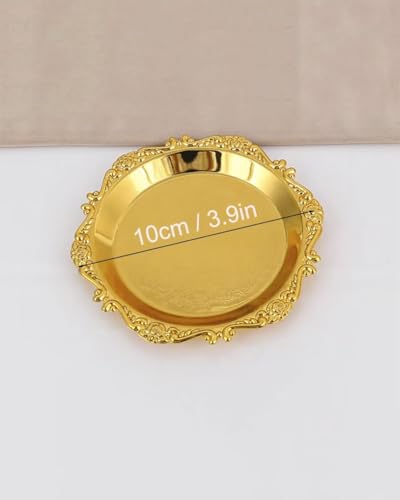 Round Decorative Tray 3.9in Metal Dessert Plates Vintage Coffee Table Tray for Snacks Fruit Gold - color: Gold, size: 3.9in