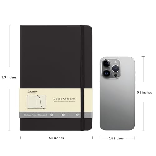 Comix 6 Pack Lined Journal Notebooks for Work, 240 Pages, 5.5"x8.3", Black - color: Black, size: 6 Pack