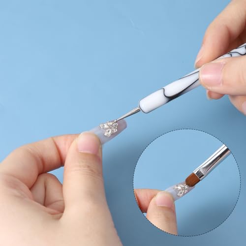 4 PCS French Tip Brush for Nails, 2-Way French Nail Brush with Dotting Tool, Acrylic Nail Tip Tool Brushes for Nails Detailed Designs DIY Manicure Salon