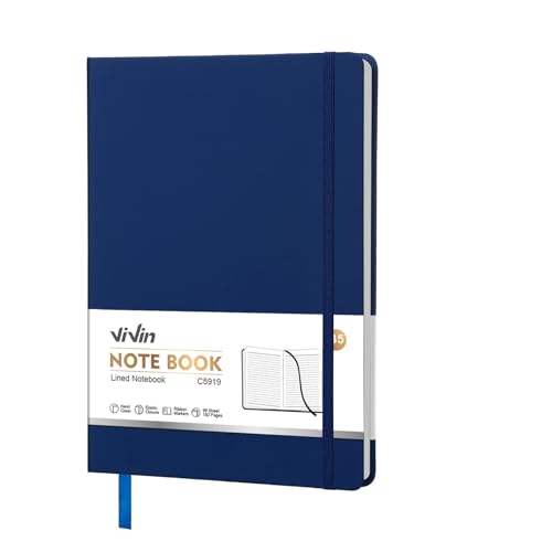 ViVin B5 Hardcover Lined Notebook,6.9x9.8 192 pg College Ruled Leather - color: Navy Blue, size: B5