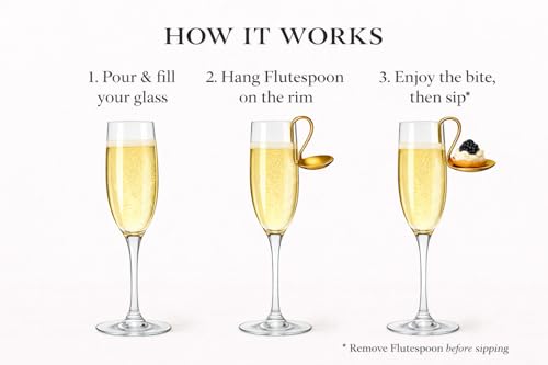 FLUTESPOON™ Appetizer Spoon for Champagne, Wine & Cocktails, Rim-Hanging Stainless Steel Serving Spoon, Set of 4 - color: Gold