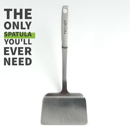 TECHEF - ChefCore 304 Stainless Steel Solid Turner Spatula with Ergonomic Handle, One-Piece Unibody Design, Rustproof & Heat Resistant, 10.5" Serving Utensil – Made in Korea - size: Solid Turner