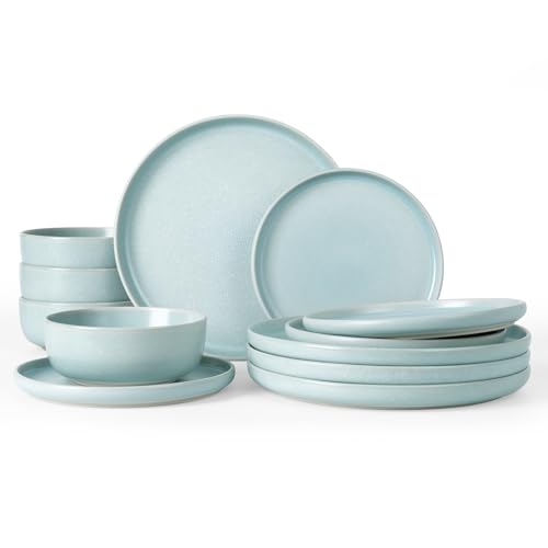 Famiware Milkyway 12-Piece Stoneware Dinnerware Set, Light Blue - color: Light Blue, size: Service for 4 (Standard Dinner Set)