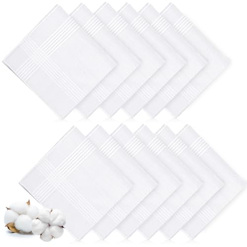 12 Pcs Handkerchiefs for Men, 100% Soft Cotton White Men's Handkerchiefs, Large Classic Hankies for Men