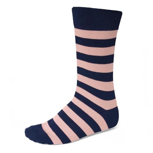 tiemart Men's Socks, Fits Men's Shoe Sizes 8-12 - color: Blush Pink and Navy Blue Striped
