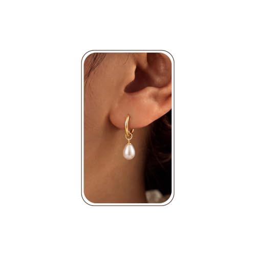 Pearl Earrings for Women,14K Gold/Silver Plated Dangle Drop Earrings - color: Gold-A