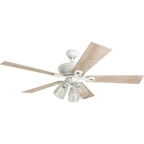 Prominence Home Glenmont 52 Inch Ceiling Fan with LED Light, Pull Chain Control, 5 Blades with Reversible Motor & Tri-Mount Options, Distressed White - color: White