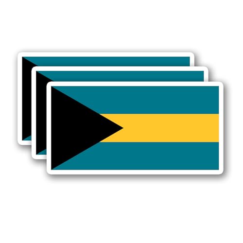 (3Pcs) Bahamas Flag Stickers, Bahamian National Flag Vinyl Decal, 3" x 1.6" - color: Bahamas