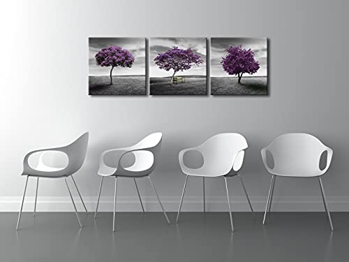 Pyradecor 3 Panels Purple Trees Giclee Canvas Prints Wall art Paintings for Living Room Bedroom Home Decorations Large Modern Gallery Wrapped Landscape Fall Forest Pictures Artwork Ready to Hang L - size: 20 x 20 inch x 3 pcs (50 x 50 cm x 3 pcs)