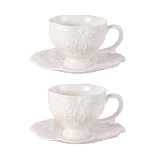 KAMMAK Tea Cups and Saucers Set of 2, 7.8 oz Porcelain Coffee Cups, 565N - size: 7KPSP565N