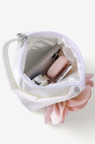 BABEYOND Women's Flower Satin Evening Bags Triangle Clutch Purses - color: White With Pink Flower