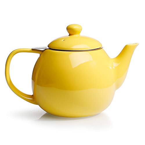 Sweese Teapot, Porcelain Tea Pot with Stainless Steel Infuser, Blooming & Loose Leaf Teapot - 27 ounce, Yellow - color: Yellow, size: 27oz (with infuser)