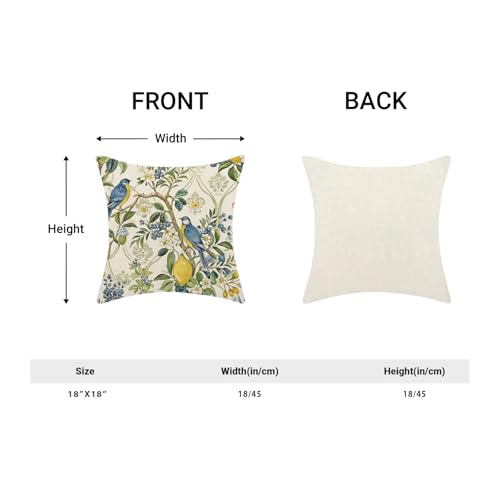 Chinoiserie Pillow Covers 18x18 Pack of 2 Blue Yellow Bird Lemon Floral Throw Pillow Cover Outdoor Decor Vintage Spring Summer Birds Pillowcase Farmhouse Decorative Cushion Case for Home Sofa - color: Bird Lemon Floral, size: 18" x 18" (Pack of 2)