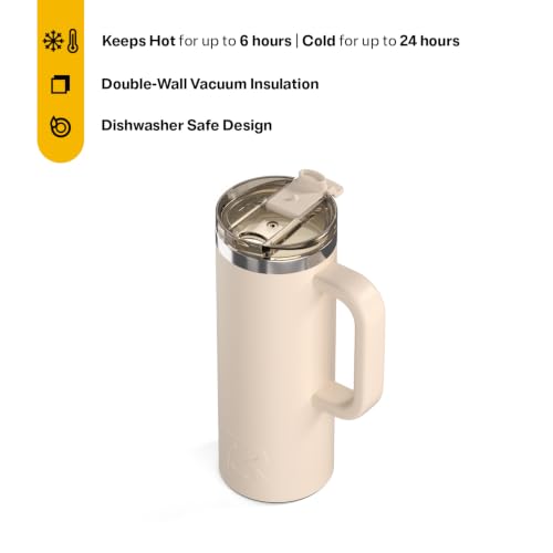 RTIC 20oz Road Trip Travel Mug with Lid and Handle, Ceramic Lined, Beach - color: Beach, size: 20 Ounces