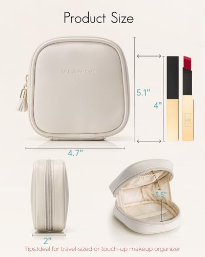 VLANDO Makeup Bag for Purse,Water-Resistant Pouch with Pockets,Cream White - color: Mini-Cream White