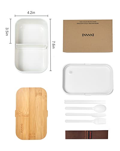 Bento Box Adult Lunch Box Containers - Japanese, Natural Bamboo Lid, Microwave safe, Dishwasher Safe, Small, Bpa free, Women, Cutlery & Chopsticks - color: White