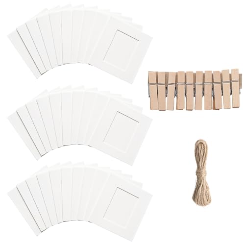 30Pcs 3x3Inch White Paper Photo Frames with String & Clips - color: White, size: 3x3inch