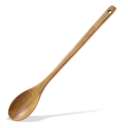 Wooden Cooking Spoons, 16.5 Inch Long Handle Wooden Cooking Spoon Mixing Spoons Non Scratch Long Tasting Stirring Spoon for Nonstick Cookware