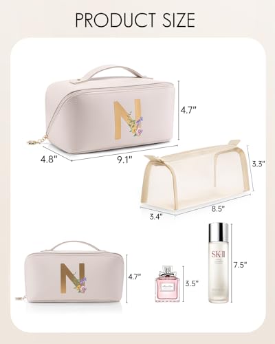 VLANDO Personalized Makeup Bag,Gifts for Women, Letter N,Off White - color: 14.White-N