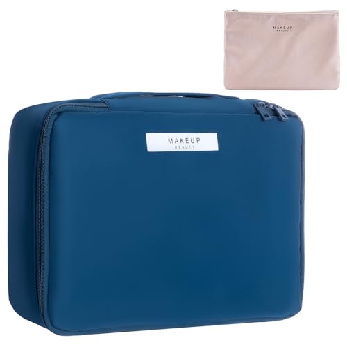 Queboom Travel Makeup Bag Cosmetic Bag Toiletry Bag for Women & Men, Navy - color: Navy blue-1pcs