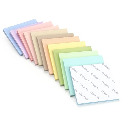 OSBOO Sticky Notes 3x3 Inch 12 Pack Pastel Colors, 50 Sheets/Pad - color: 12 Pastel Colors