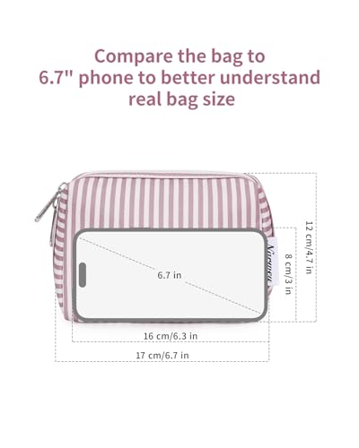 Narwey Small Makeup Bag for Purse, Travel Mini Cosmetic Bag for Women Girls - color: A-Dusty Rose Stripe, style: Small