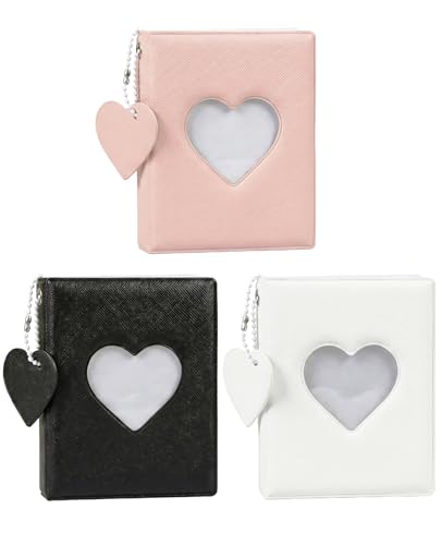 3 Pcs Mini Photocard Binder, 3 Inch Mini Photo Album Holder Book, 3 Colors Heart Hollow Card Collection Binder with 40 Pockets