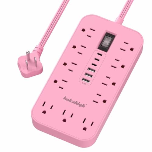 Pink Extension Cord with Multiple Outlets- 10 FT - color: Pink, size: 10FT