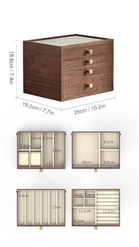 Black Walnut Wooden Women Jewelry Box with Glass Lid, 4 Layer - style: 4 Layer A