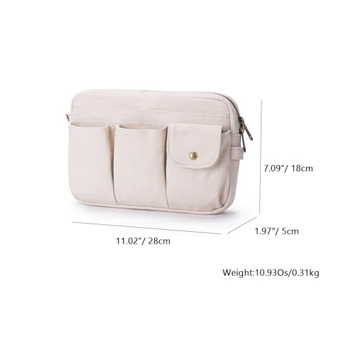 Pencil Holder Storage Bag for Women Large Capacity Zippered Pencil Case with Multiple Pockets Canvas Stationery Organizer for Office Travel & Daily Use - color: Beige/Canvas