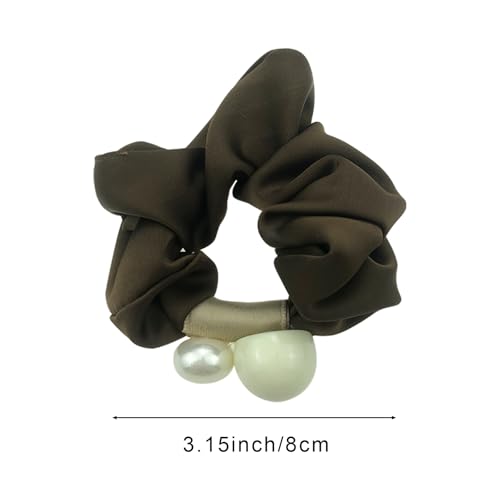 3PCS Fashionable Elegant Korean Scrunchies,Pearl Bead Hair Scrunchie,Satin Fabric Hair Accessories,Sparkly Ponytail Holder Handmade