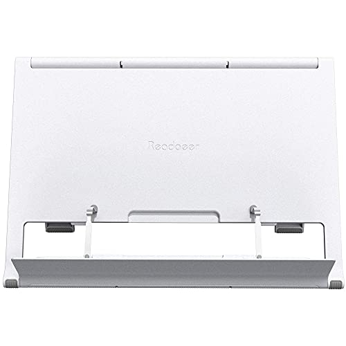 Readaeer Portable Book Stand Free Angle Adjustable Book Holder for Thick Textbook Collapsible Lightweight Book Rest (White) - color: White
