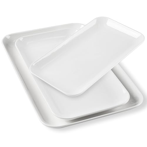DELLING Serving Platter Set 18/16/14 Inch, Large White Porcelain Serving Trays for Entertaining, Rectangular Platters for Turkey Fruit Appetizer Party Wedding, Microwave Oven Dishwasher Safe, 3-Pack - color: White, size: 18/16/14inch