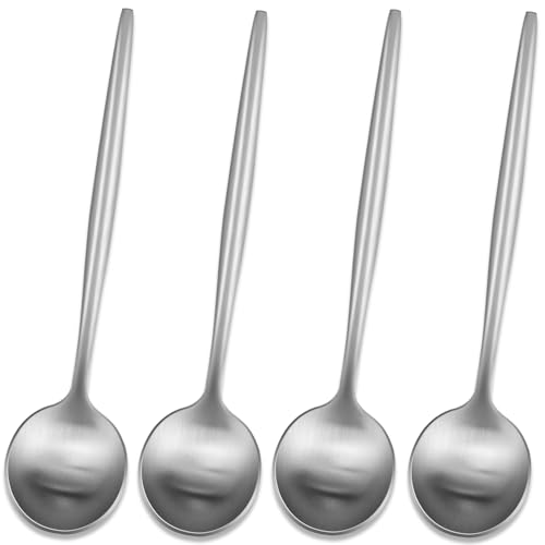 5.1 Inches Tea Spoons,SS18/10 Satin Finishing Coffee Spoons,Small Demitasse Spoon For Espresso,Mini Stirring Spoon For Dessert,Set Of 4 Solid Round Teaspoons - color: Silver, size: 5.1 Inch