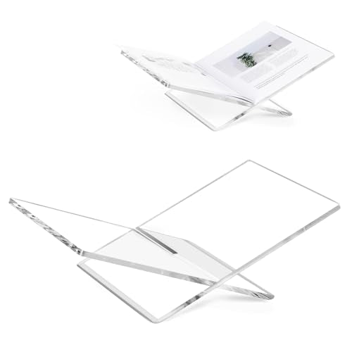 PUERSI Acrylic Book Stands for Display, 15.8 x 9.5 x 4.3 in Open Bookstand - color: Clear