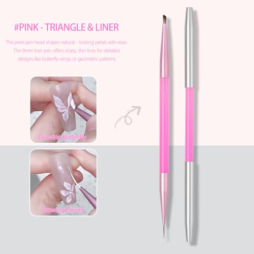 2Pcs Nail Art Brushes Set for Flower Petal Butterfly Drawing, 3D Gel Acrylic Nail Brush, Fine Liner Nails Design Tool, Professional Watercolor Painting Pen for Manicure DIY Salon - color: Flower Painting Brush