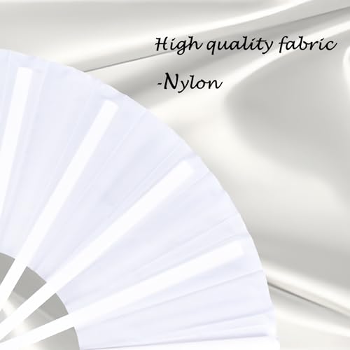 2 Pack Large Folding Hand Fan, White Chinese Kung Fu Tai Chi Nylon-Cloth Fan for Men and Women Performance, Dance, Decorations, Festival, Gift - color: White