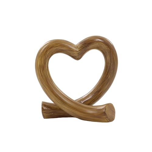 Lescafita Heart Decor Sculpture, Rustic Farmhouse Love Heart Statue Natural Home Decor for Living Room Shelf Desk Coffee Table, Housewarming Gift - color: Imitation Wood Grain