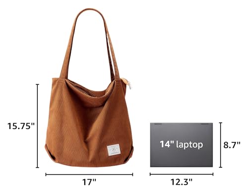 KALIDI Women Corduroy Tote Bag Zipper Casual Tote's Handbag Big Capacity Shoulder Bag with Pockets - color: Brown