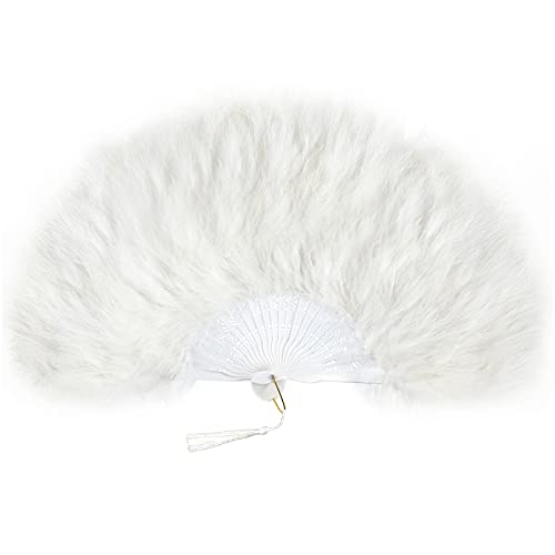 BABEYOND 1920s Marabou Feather Folding Hand Fan - color: Off White